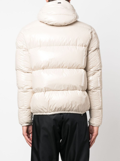 Shop Herno Logo-patch Padded Hooded Jacket In Nude