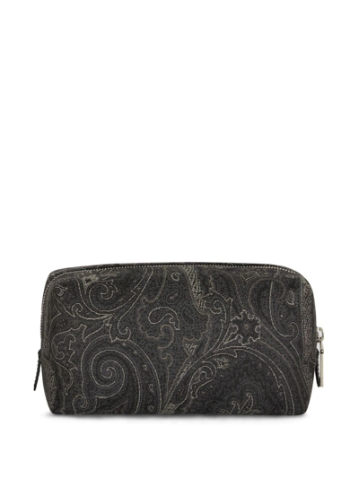 Etro Beauty Case In Cotton Blend With Paisley Jacquard In Schwarz