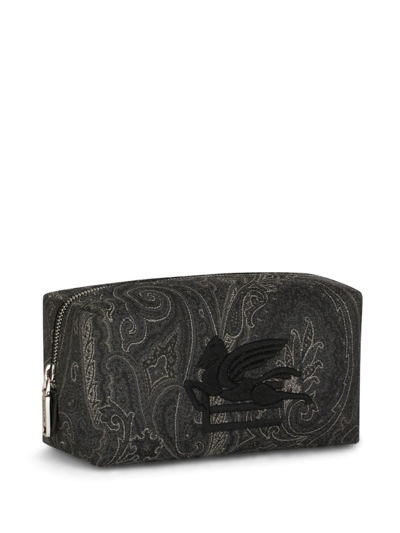 Etro Beauty Case In Cotton Blend With Paisley Jacquard In Schwarz