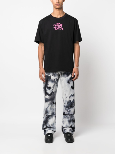 Gcds Black Graffiti Print Cotton T-shirt In Schwarz