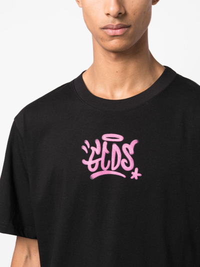 Gcds Black Graffiti Print Cotton T-shirt In Schwarz