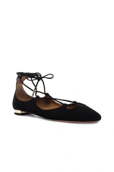 Shop Aquazzura Dancer Suede Flats In Black