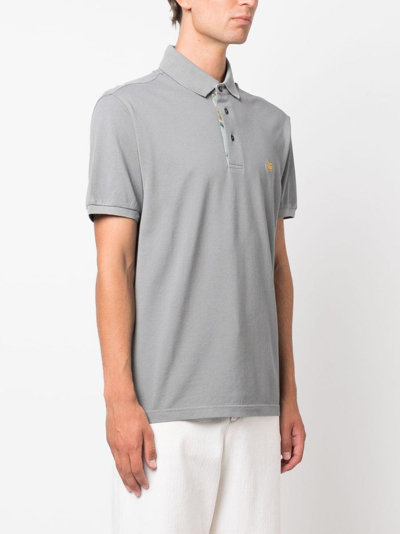 Shop Etro Embroidered-logo Polo Shirt In Grau