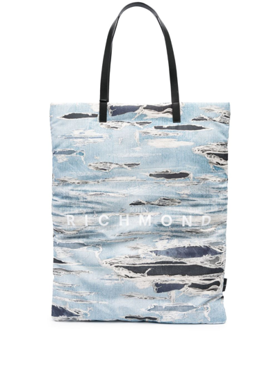 Shop John Richmond Logo-print Ripped Tote Bag In Blau