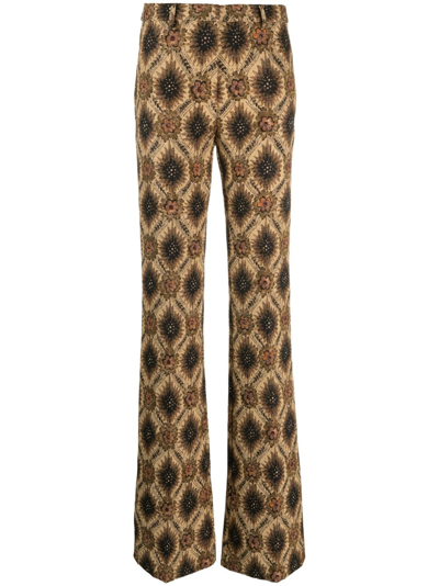 Shop Etro Patterned-jacquard Flared Trousers In Neutrals