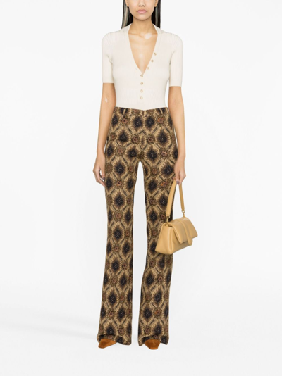 Shop Etro Patterned-jacquard Flared Trousers In Neutrals
