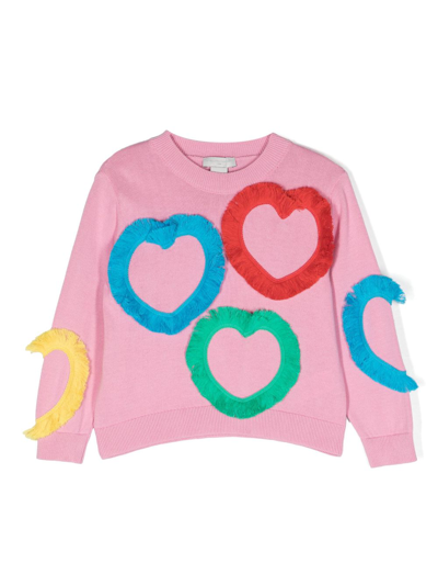 Shop Stella Mccartney Frayed-detail Knitted Jumper In Pink