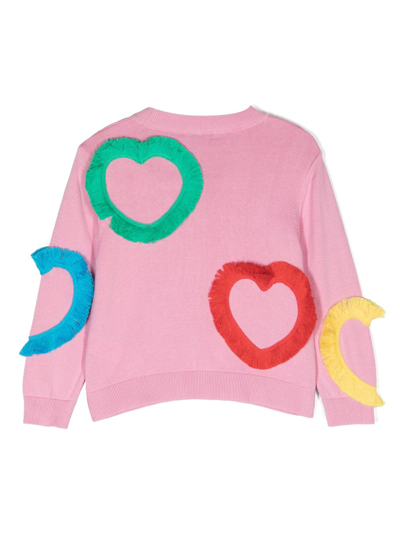 Shop Stella Mccartney Frayed-detail Knitted Jumper In Pink