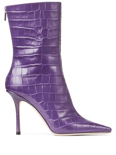 Shop Jimmy Choo Agathe 100mm Pointed-toe Boots In Purple