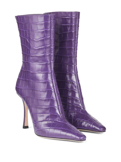 Shop Jimmy Choo Agathe 100mm Pointed-toe Boots In Purple