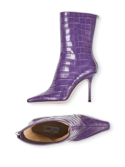 Shop Jimmy Choo Agathe 100mm Pointed-toe Boots In Purple