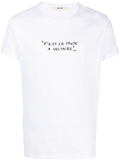 Shop Zadig & Voltaire Toby Slogan-embroidered T-shirt In White