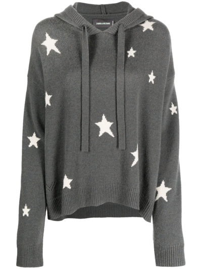 Shop Zadig & Voltaire Marky Star-jacquard Cashmere Hoodie In Grey