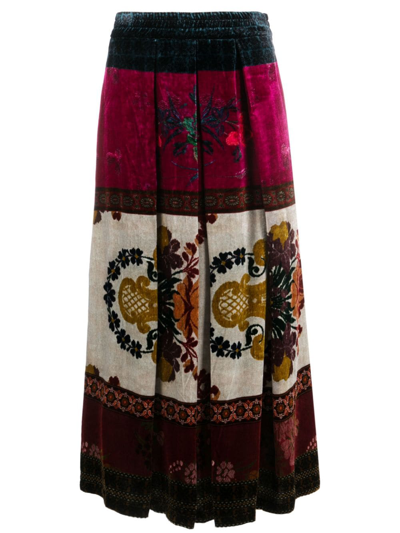 Shop Pierre-louis Mascia Mix-print Pleated Full Skirt In Pink