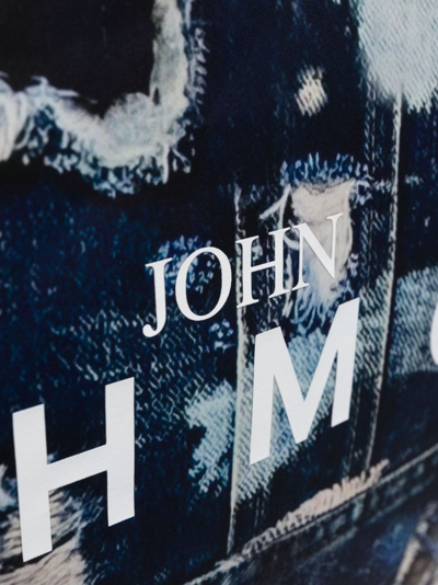Shop John Richmond Ripped Denim-print Tote Bag In Blue