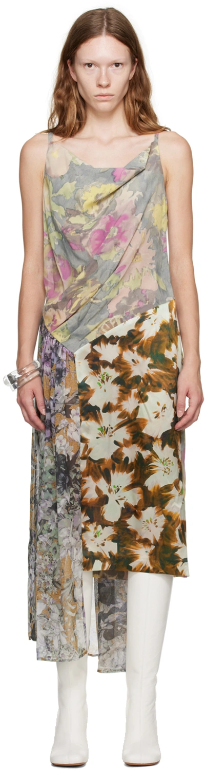 Shop Dries Van Noten Multicolor Floral Midi Dress In 802 Grey