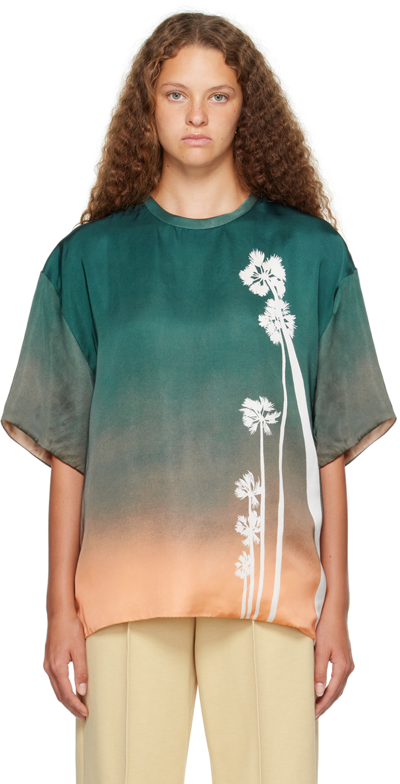 Jil Sander Printed Satin Palm Short-sleeved Top In 894 Sunrise