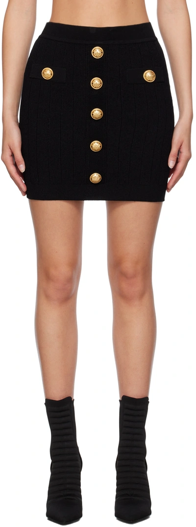 Shop Balmain Black Buttoned Miniskirt In 0pa Noir