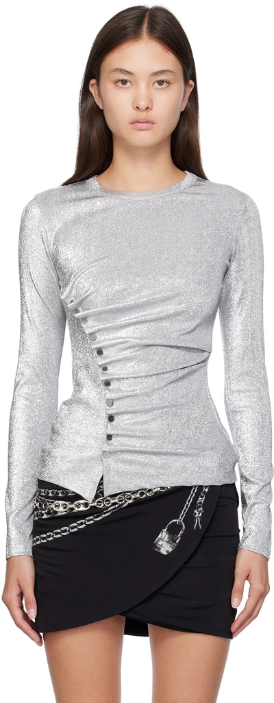 Shop Rabanne Silver Draped Long Sleeve T-shirt In P040 Silver