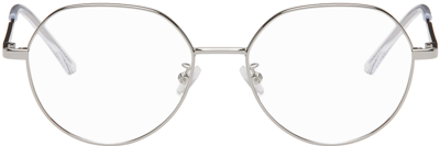 Shop Bottega Veneta Silver Round Glasses In Ruthenium-ruthenium-
