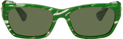 Shop Bottega Veneta Green Square Sunglasses In Green-green-green