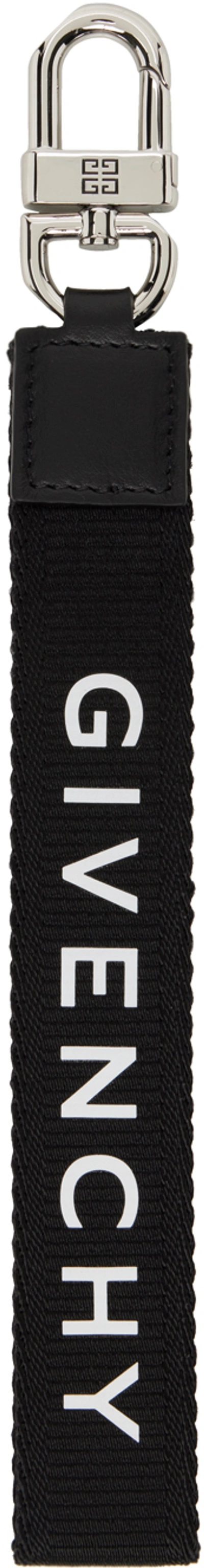 Shop Givenchy Black Wristlet Keychain In 004-black/white