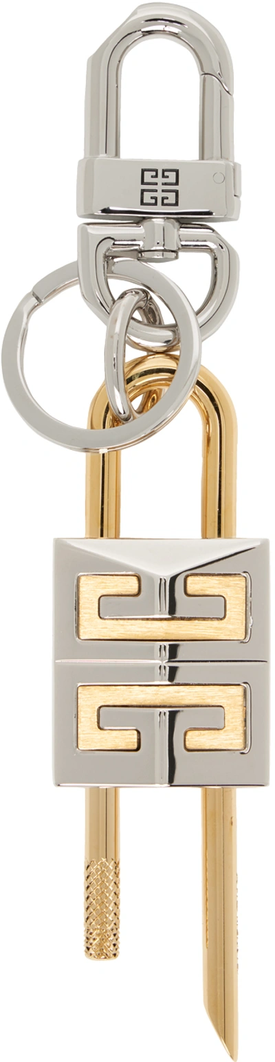 Shop Givenchy Silver & Gold Padlock Keychain In 711-golden/silvery