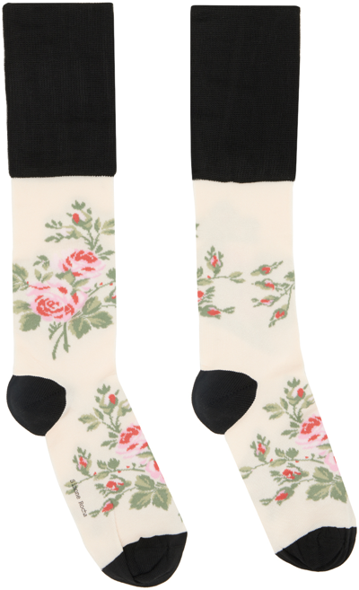Shop Simone Rocha Black & Off-white Rosebud Socks In Black/cream
