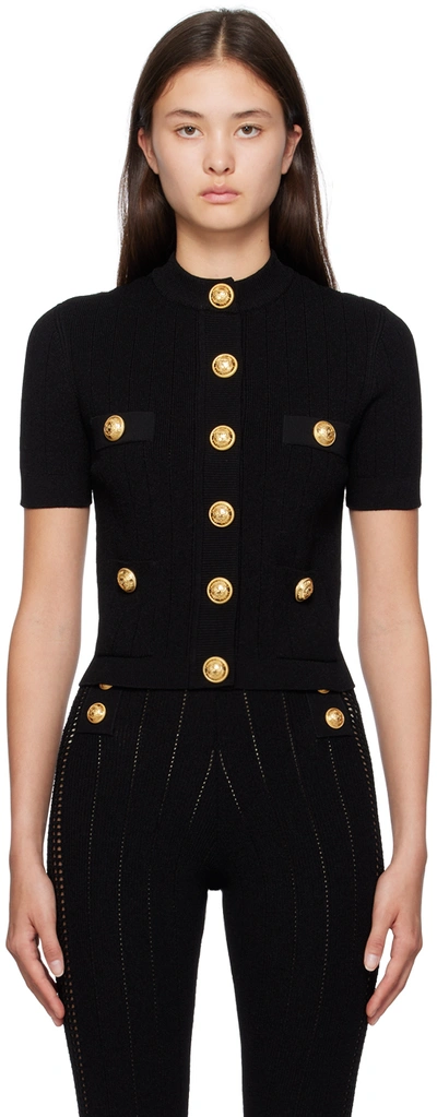 Shop Balmain Black Buttoned Cardigan In 0pa Noir