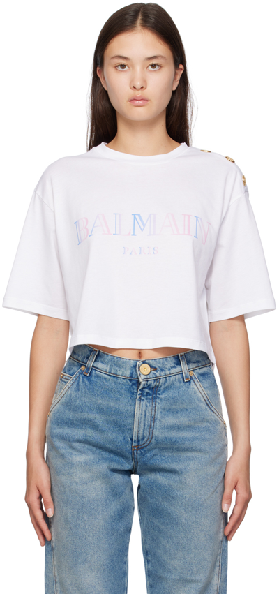 Shop Balmain White Gradient T-shirt In Gom Blanc Optique/mu