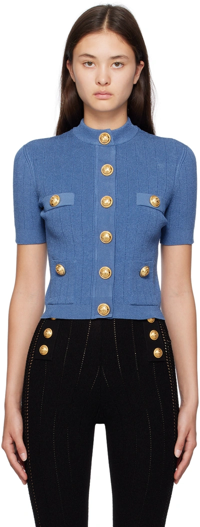 Shop Balmain Blue Buttoned Cardigan In 6kf Bleu Denim