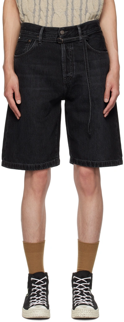 Shop Acne Studios Black Belted Denim Shorts In 900 Black