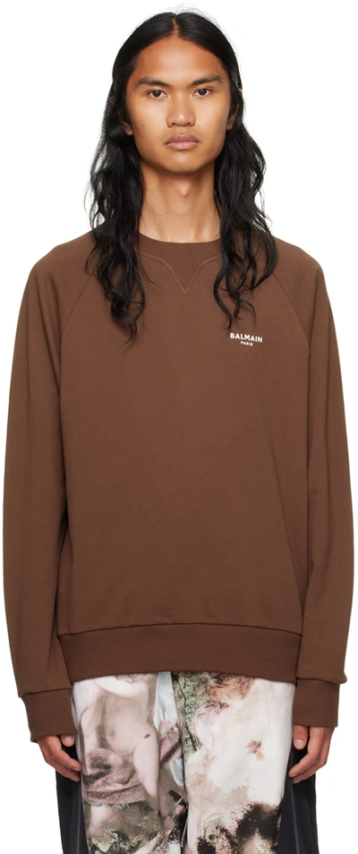 Shop Balmain Brown Flocked Sweatshirt In Wch Marron Chaud/nat