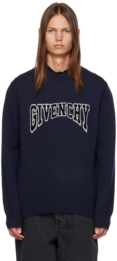 Shop Givenchy Navy College Sweater In 499-dark Navy