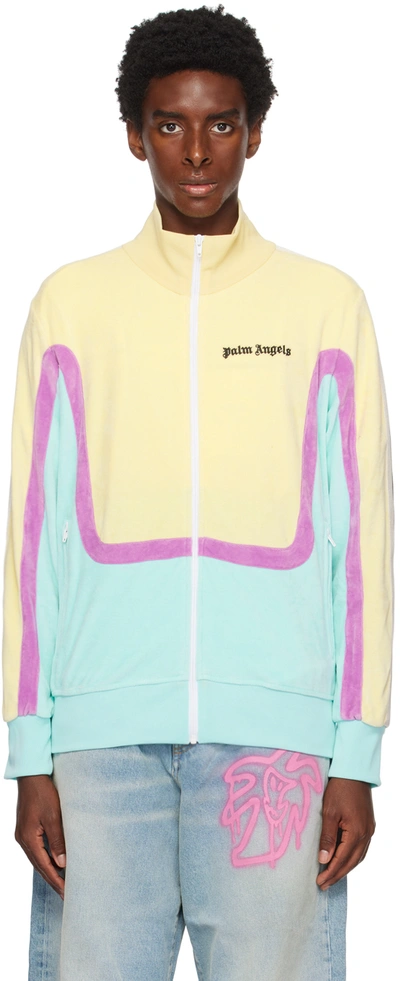 Shop Palm Angels Yellow & Blue Colorblock Track Jacket
