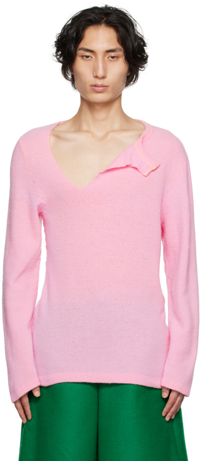 Shop Comme Des Garçons Homme Deux Pink Asymmetric Sweater In 1 Pink