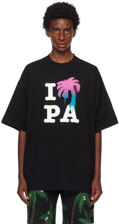 Shop Palm Angels Black 'i Love Pa' T-shirt In Black Multicolor