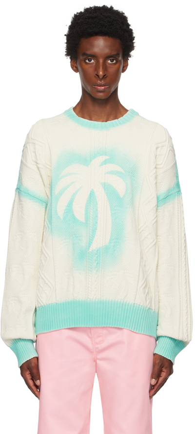 Shop Palm Angels Off-white Sprayed Palm Sweater In Off White