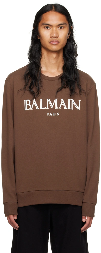 Shop Balmain Brown Bonded Sweatshirt In Wcv Marron Chaud/bla