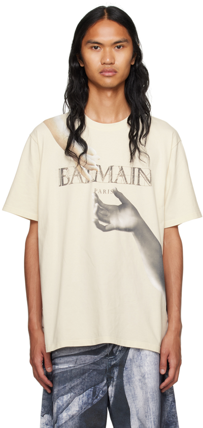 Shop Balmain Off-white Statue T-shirt In Gmy Blanc/ Multi-mar