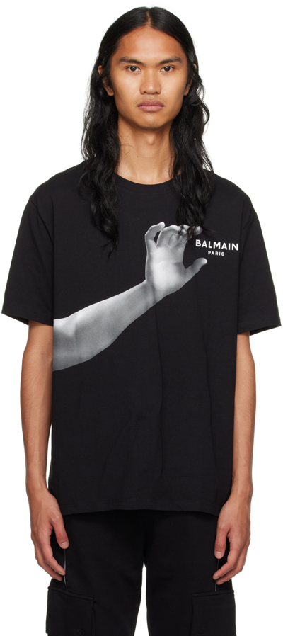 Shop Balmain Black Statue T-shirt In Egp Noir/multi-gris