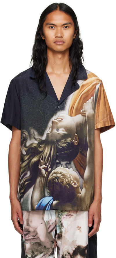 Balmain Painting Printed Bowling Shirt In Aaa Multicolore