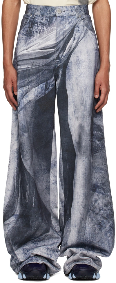 Balmain Loose-fitting Statue Print Jeans In Shk Bleu Jean/multi-