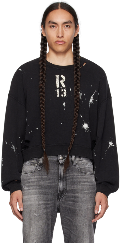 Shop R13 Black Cropped Sweatshirt In Acid Black