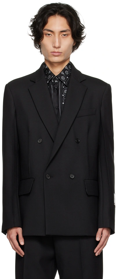 Shop Just Cavalli Black Double-breasted Blazer In 900 Black