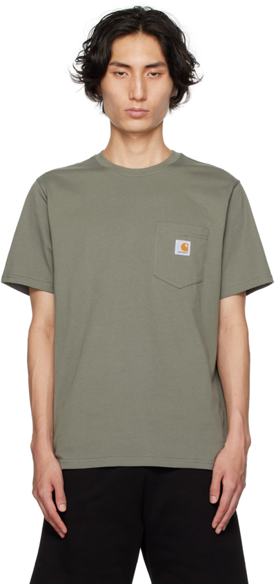 Shop Carhartt Khaki Pocket T-shirt In 1nd Smoke Green
