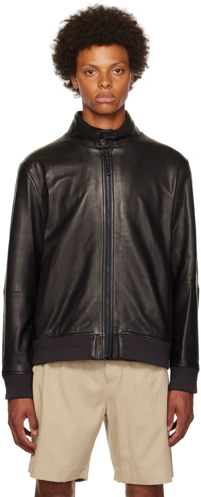 Shop Vince Black Harrington Leather Jacket In 001blk Black-001blk