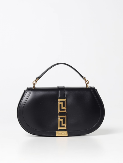Shop Versace Greca Goddess Bag In Leather With Application In Black