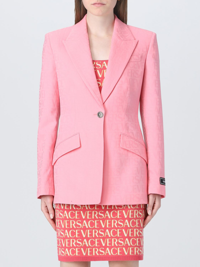 Shop Versace Blazer In Jacquard Wool In Pink