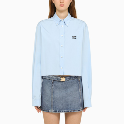 Shop Miu Miu Blue Button-down Cropped Shirt In Light Blue